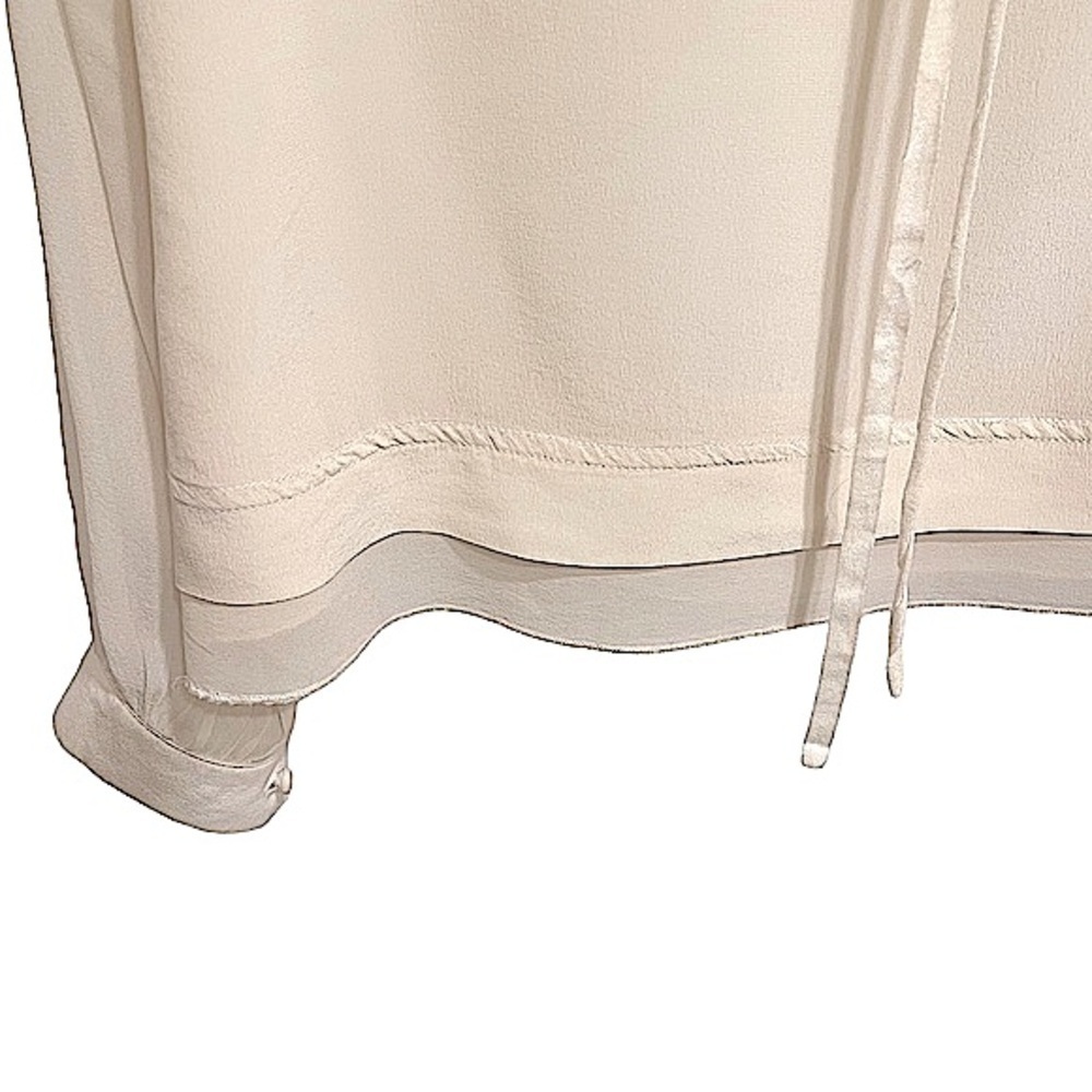 Chris Benz Semi Sheer Beige Silk Crepe Popover Top Tie Neck Size 8 - Picture 6 of 12